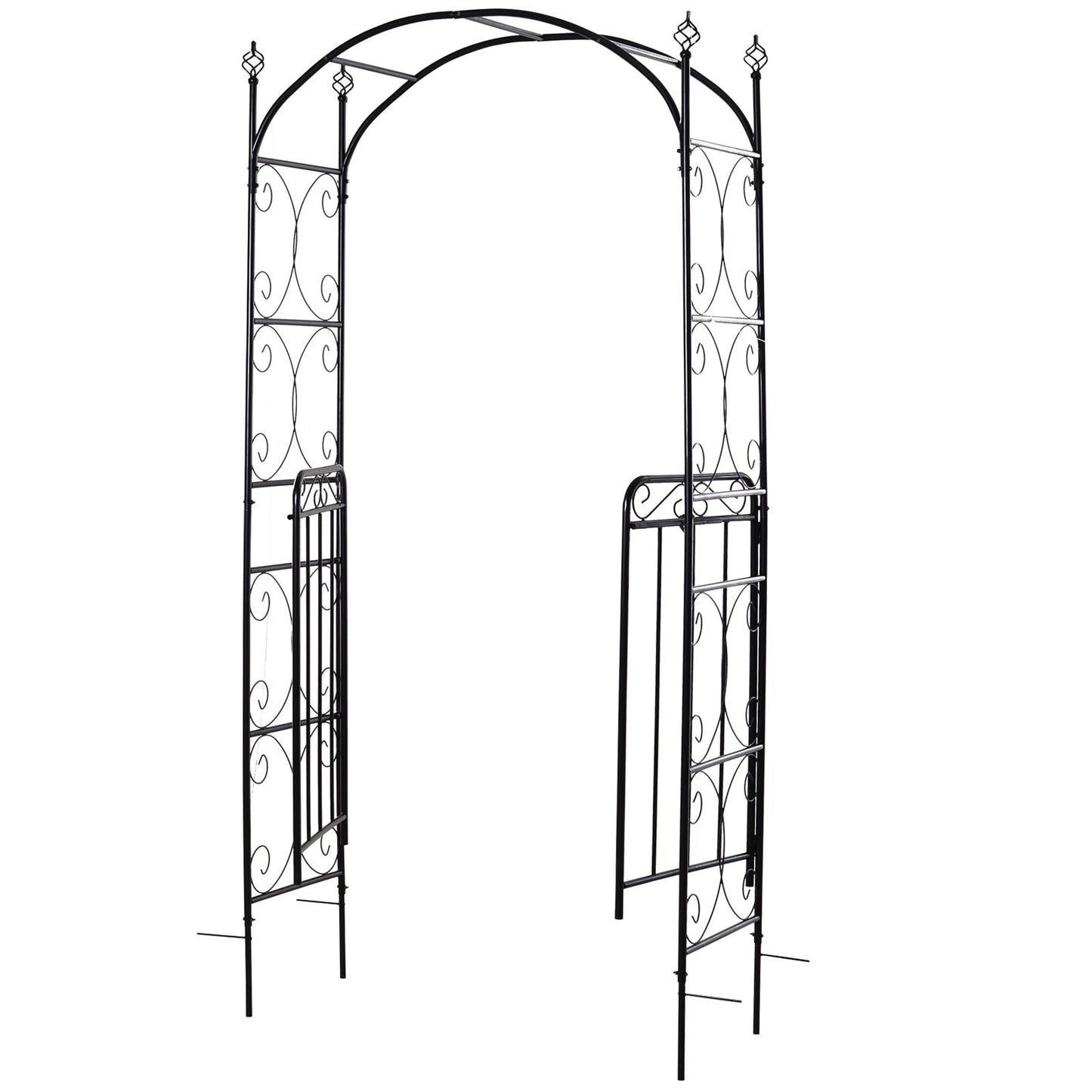 Outsunny Garden Decorative Metal Arch with Gate Outdoor Patio Trellis Arbor for Climbing Plant Archway Antique Black - 108L x 45W x 215H cm