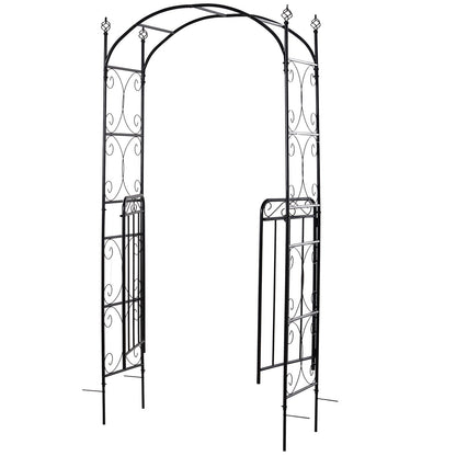 Outsunny Garden Decorative Metal Arch with Gate Outdoor Patio Trellis Arbor for Climbing Plant Archway Antique Black - 108L x 45W x 215H cm