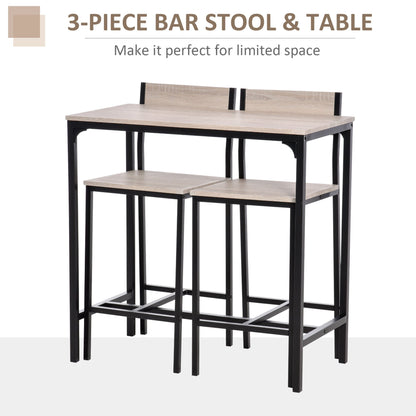 Homcom Metal Frame Medium-density fibreboard Top Table & Bar Stool Set Black