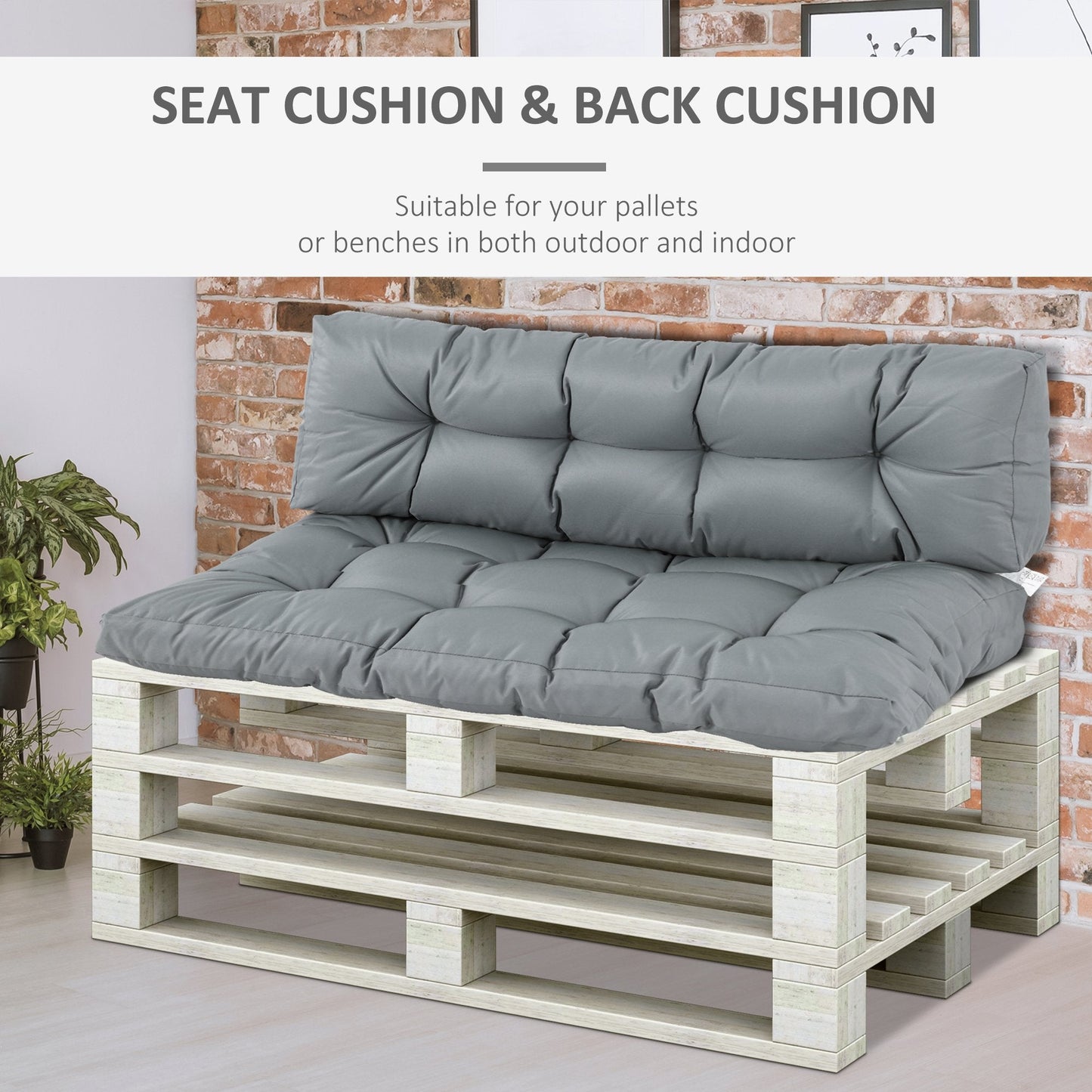 2-Piece Garden Tufted Pallet Cushions Seat Pad Back Cushion Indoor Outdoor Grey