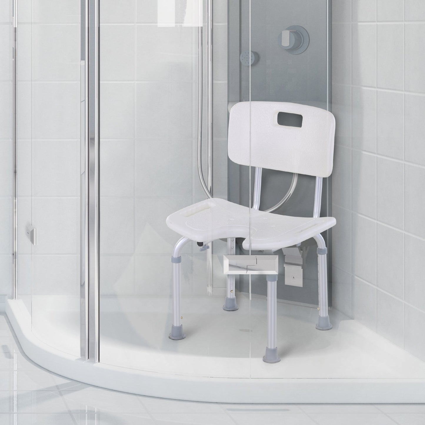 Aluminium Alloy Adjustable Shower Stool - White