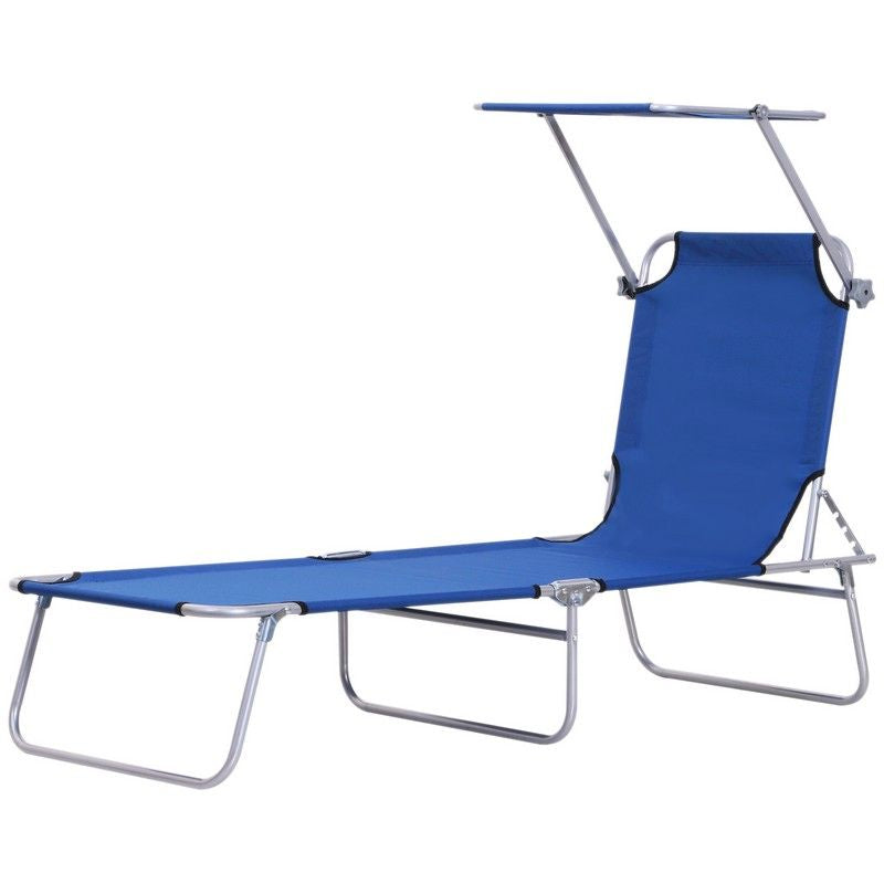 Outsunny Outsunny Reclining Chair Folding Lounger Seat Sun Lounger with Sun Shade Awning Beach Garden Outdoor Patio Recliner Adjustable