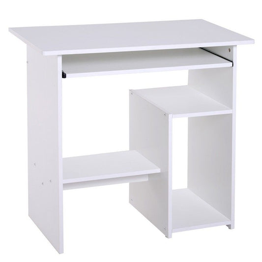 Homcom Homcom Compact Small Computer Table Wooden Desk Keyboard Tray Storage Shelf Modern Corner Table Home Office White