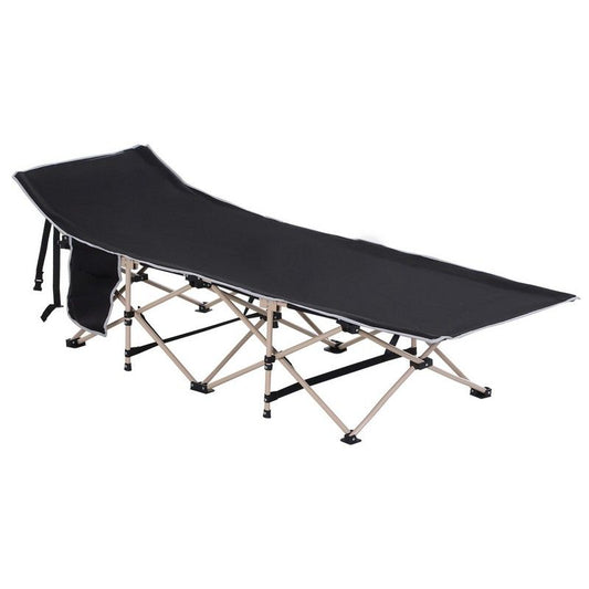 Outsunny Outsunny Single Person Camping Bed Folding Cot Outdoor Patio Portable Military Sleeping Bed Travel Guest Leisure Fishing With Side Pocket And Carry Bag - Black