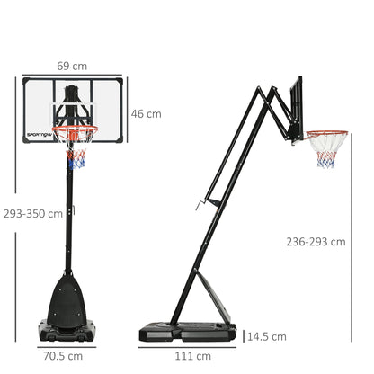 Jack-lift 2.3 to 2.9M Adjustable Free Standing Basketball Hoop Weighted Base With Transit Wheels Black & Red by Sportnow