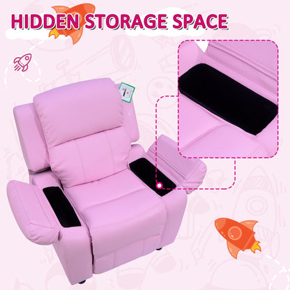 Kids Children Recliner Lounger Armchair Games Chair Sofa Seat PU Leather Look w/ Storage Space on Arms Pink