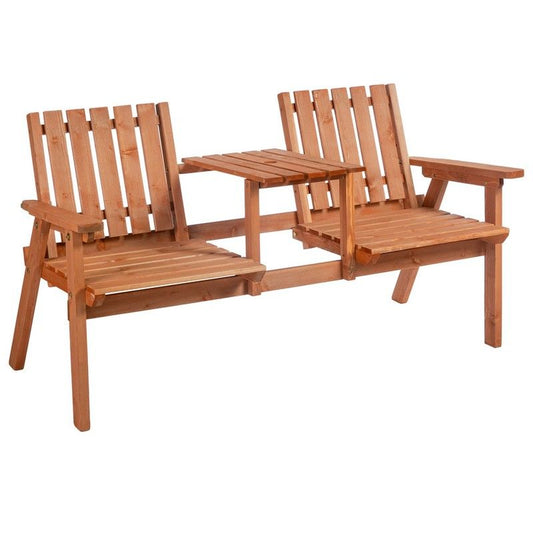 Outsunny Outsunny 2-Seater Fir Wood Bench w/ Centre Table