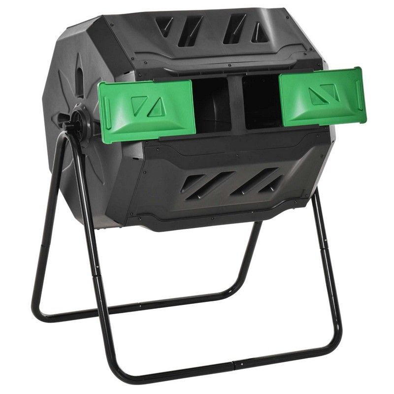 Outsunny Outsunny 160L Tumbling Compost Bin Outdoor Dual Chamber 360 Rotating Composter