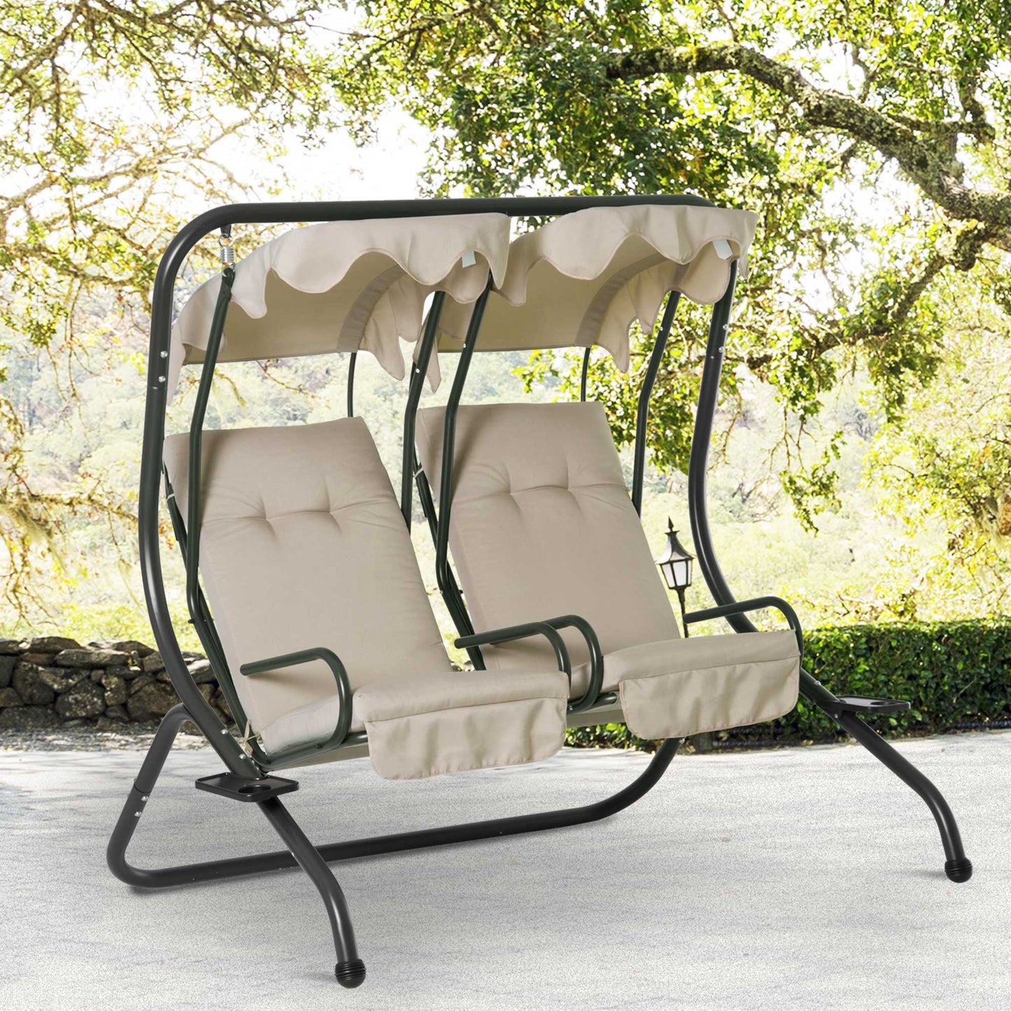 Outsunny Canopy Swing Chair Modern Garden Swing Seat Outdoor Relax Chairs W/ 2 Separate Chairs