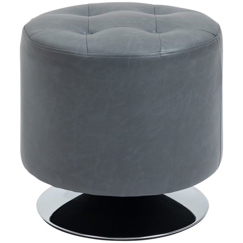 Homcom Homcom 360 Swivel Foot Stool Round PU Ottoman with Thick Sponge Padding and Solid Steel Base