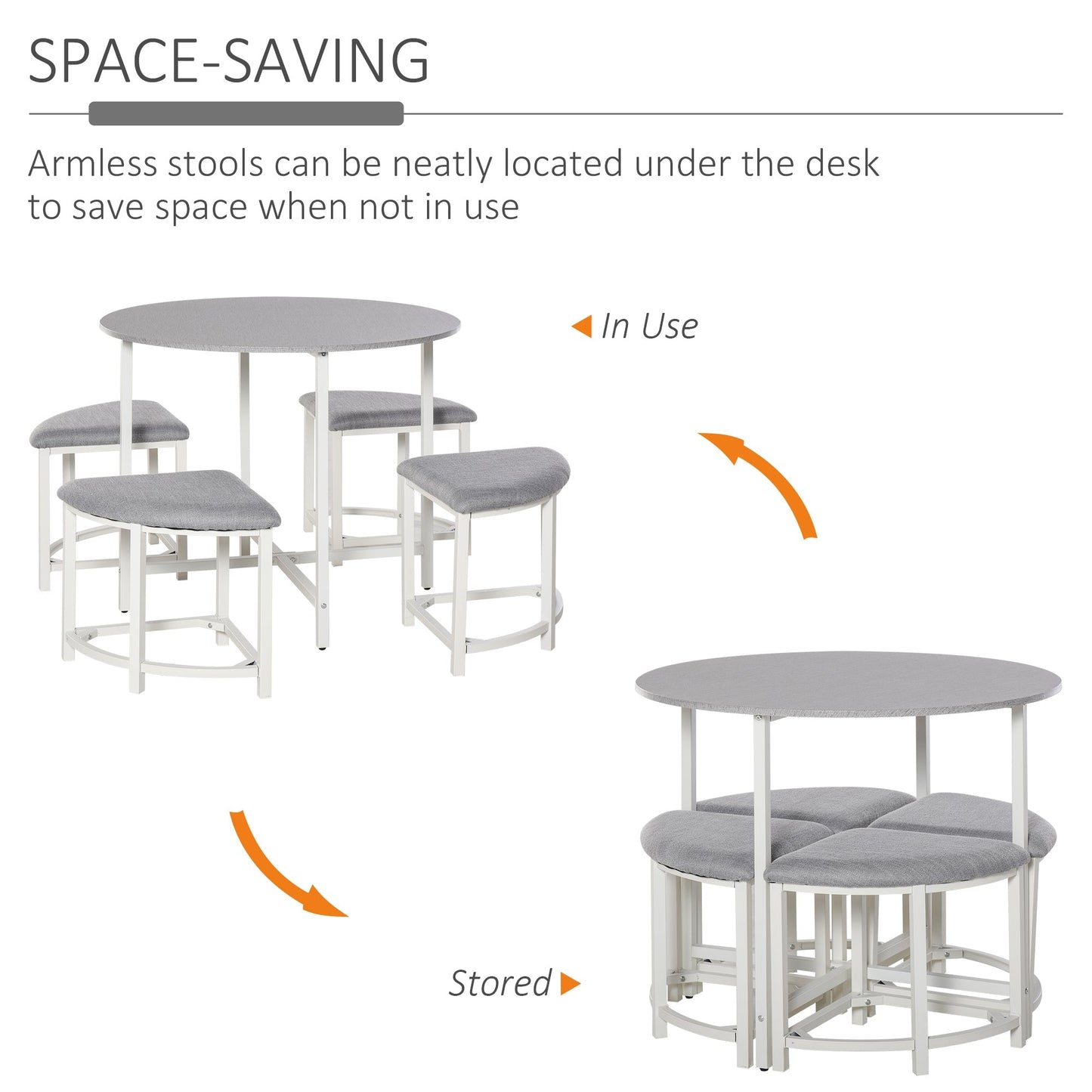 Modern Round Dining Table Set with 4 Upholstered Stools for Dining Room