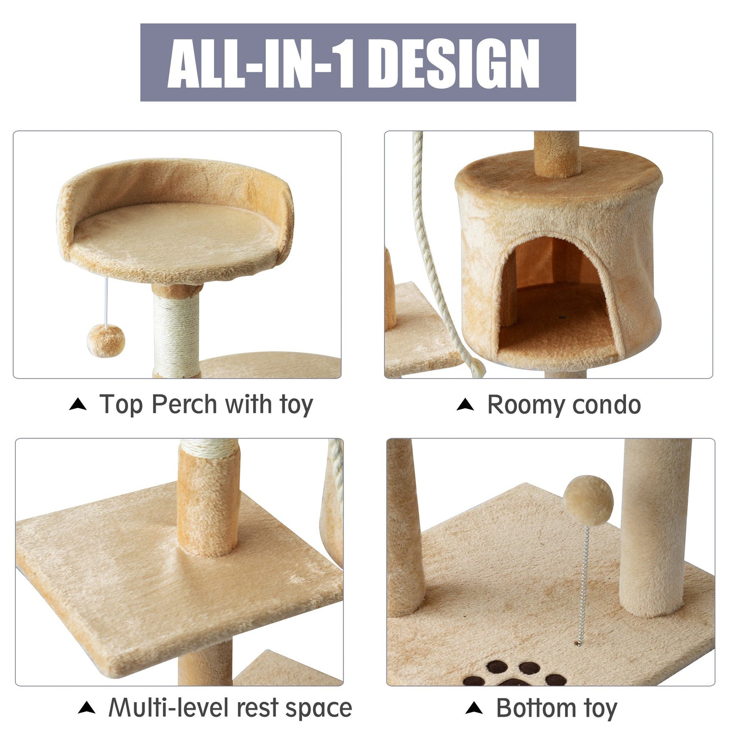 PawHut 40Lx 40Wx114H cm Cat Tree House Scratching Post Ball