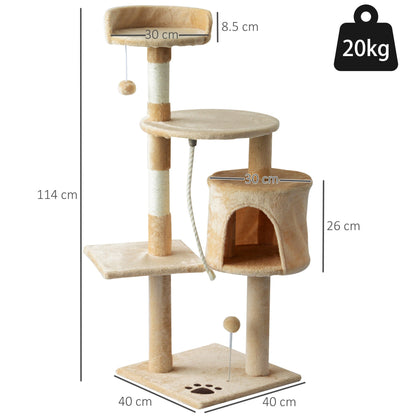 PawHut 40Lx 40Wx114H cm Cat Tree House Scratching Post Ball