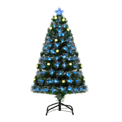 Homcom 4 Foot White Light Artificial Christmas Tree with 130 LEDs Star Topper Tri-Base Full Bodied Seasonal Decoration