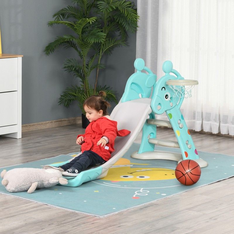 Homcom Homcom 2 in 1 Kids Slide with Basketball Hoop 18 months -4 Years Old Deer Blue