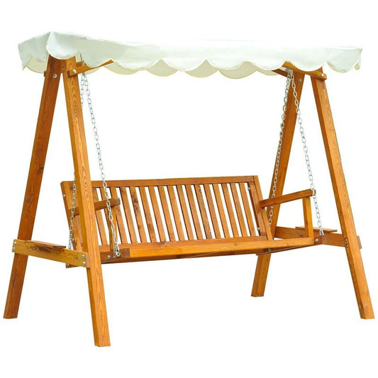 Outsunny Outsunny 3 Seater Wooden Garden Swing Seat Canopy Swing Chair Outdoor Hammock Bench