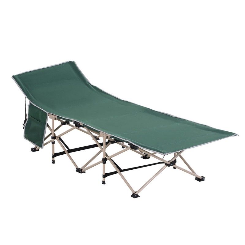 Outsunny Outsunny Single Person Camping Bed Folding Cot Outdoor Patio Portable Military Sleeping Bed Travel Guest Leisure Fishing with Side Pocket and Carry Bag - Green