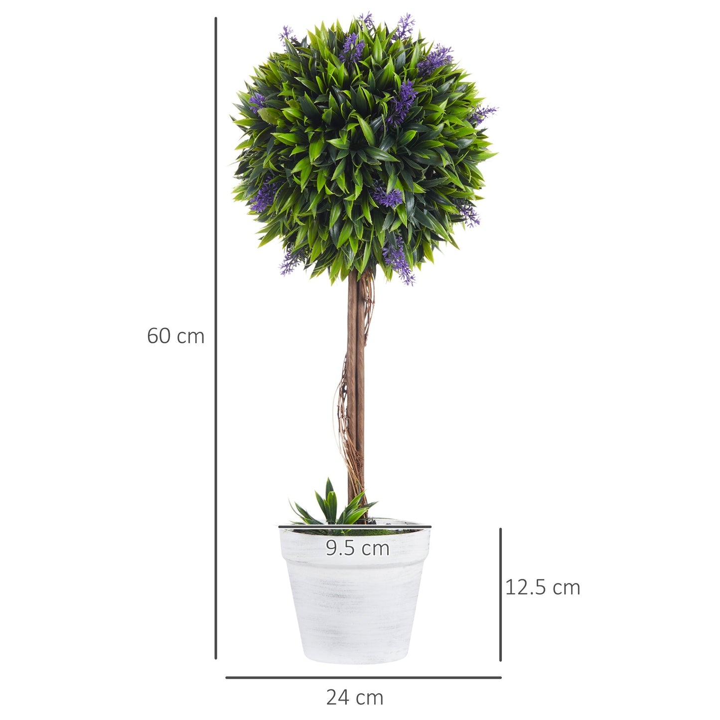 Set of 2 Decorative Artificial Plants Ball Trees with Lavender Flowers in Pot Fake Plants for Home Indoor Outdoor Decor