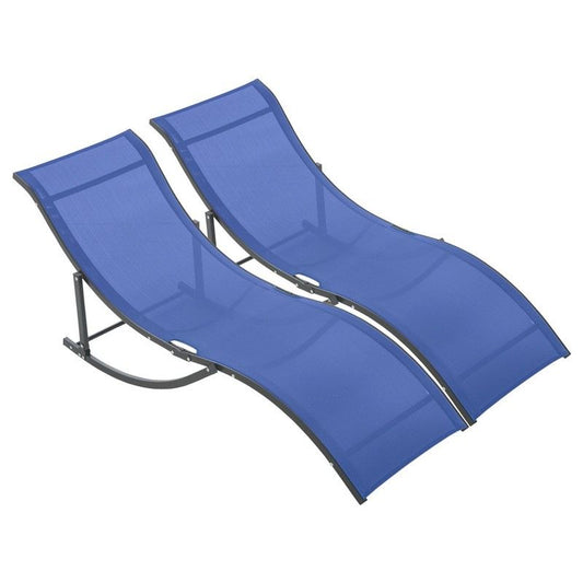 Outsunny Outsunny Set Of 2 S-Shaped Foldable Lounge Chair Sun Lounger Reclining Outdoor Chair For Patio Beach Garden Blue