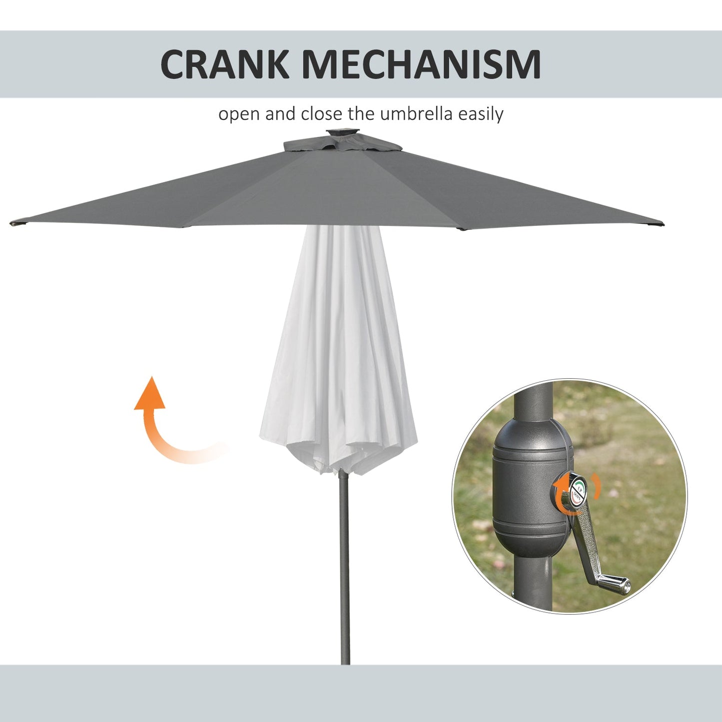 2.7m Patio LED Umbrella with Push Button Tilt/Crank 8 Rib Sun Shade Parasol