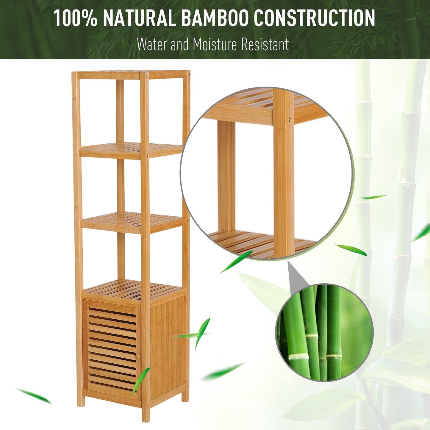 5-Tier 140cm Floor Cabinet Cupboard & Three Shelf Wood Natural