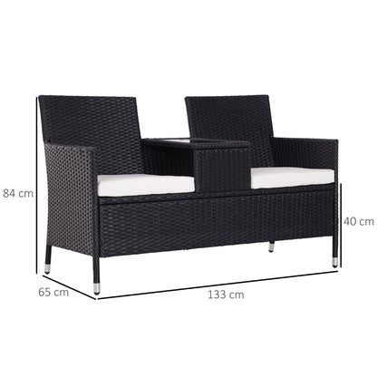 2 Seater Rattan Chair Set W/Middle Tea Table-Black