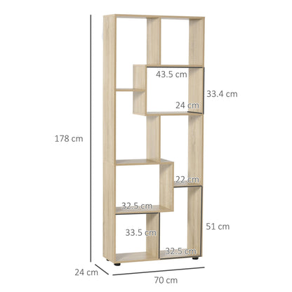 Homcom Eight-Section Tall Shelving Unit - Oak Effect