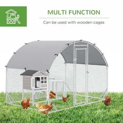 PawHut Walk In Chicken Run Galvanized Chicken Coop Hen Poultry House Cage Rabbit Hutch Pet Playpen Backyard with Water-Resist Cover