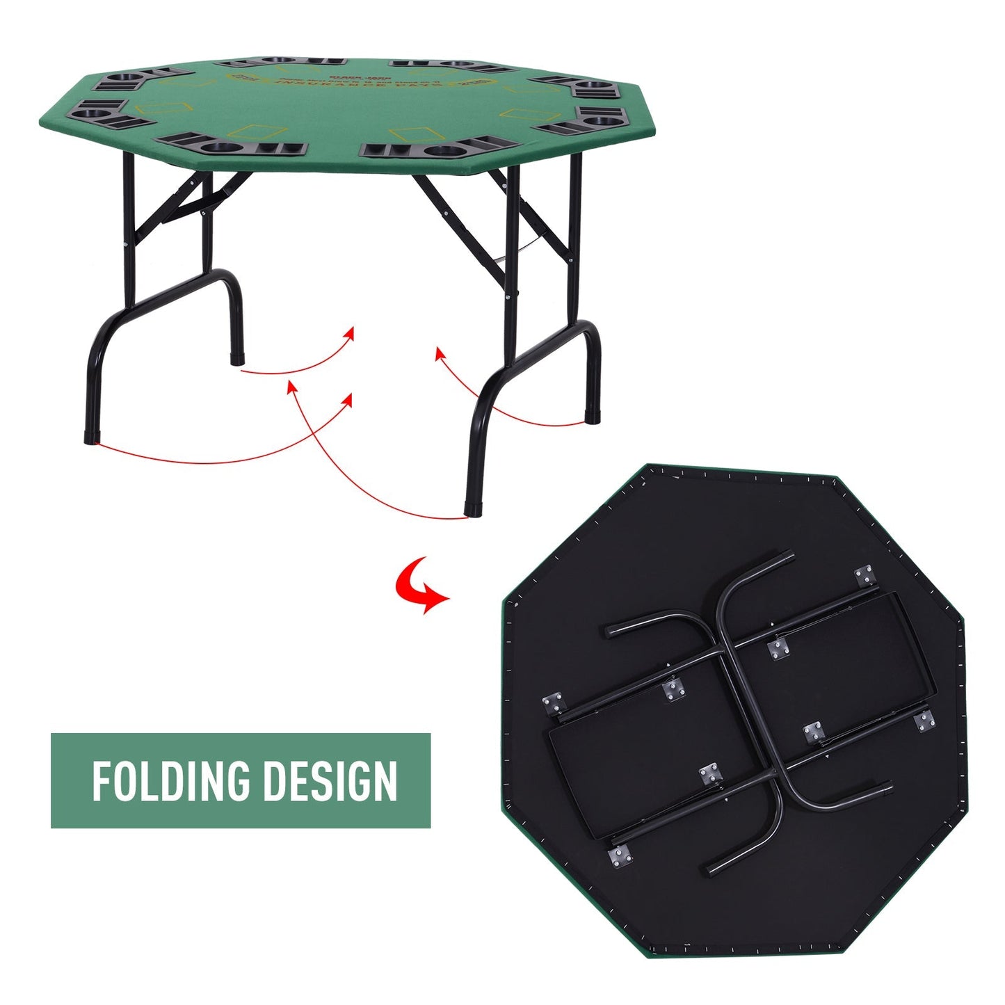 Homcom Medium-density fibreboard 8 Player Folding Poker Table Green