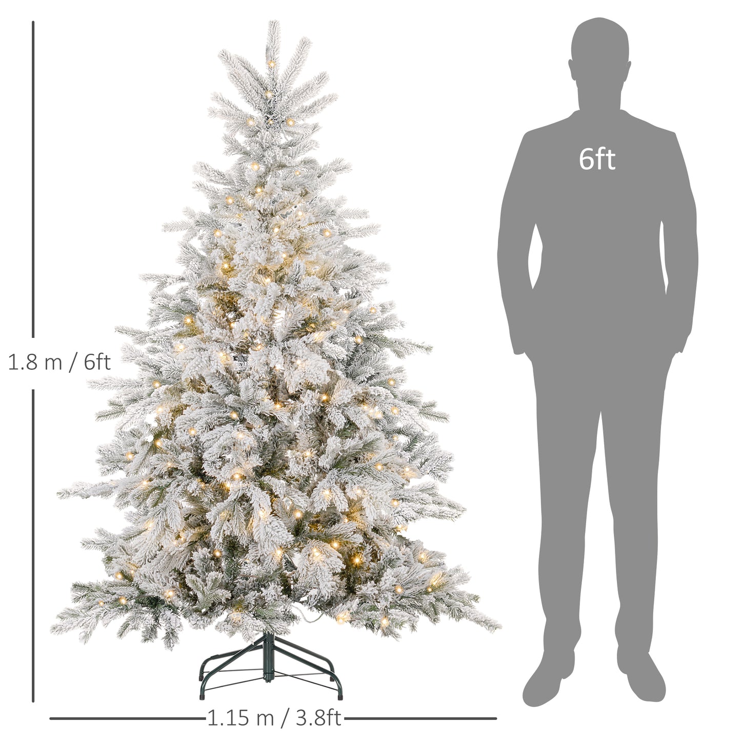 6ft Christmas Tree Artificial - White Frosted Green with LED Lights Warm White 1321 Tips