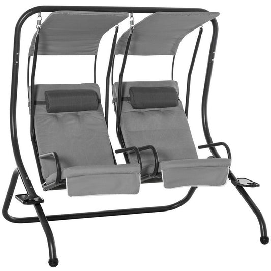 Outsunny Outsunny Canopy Swing 2 Separate Relax Chairs With Handrails And Removable Canopy Grey