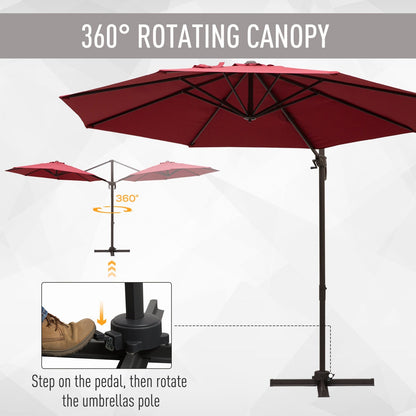 Outsunny 3M Cantilever Aluminium Frame Outdoor Garden Parasol Wine Red