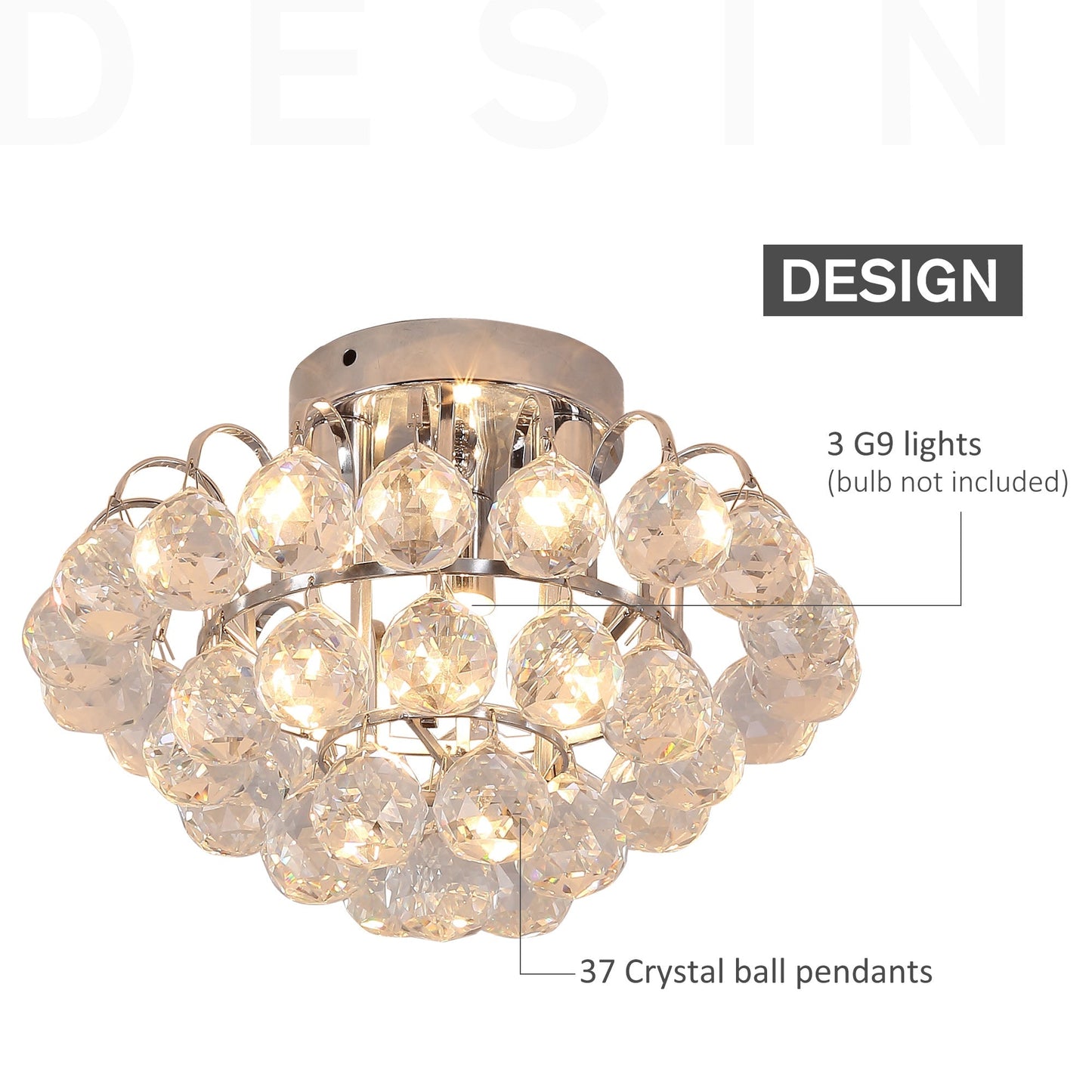 30x30cm K9 Crystal Droplets Ceiling Pendant Light Silver