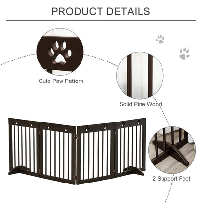 Pawhut Freestanding Pet Gate 4 Panel Folding Wooden Dog Barrier With Support Feet