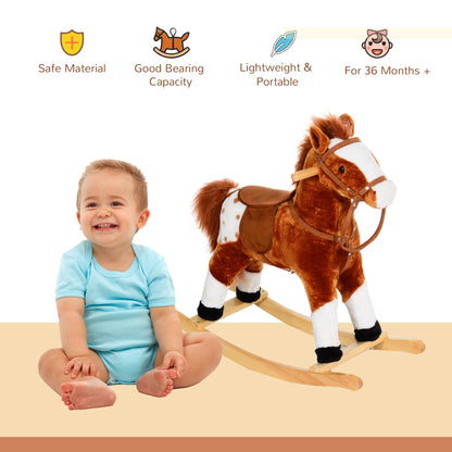 Children Plush Rocking Horse with Sound-Brown