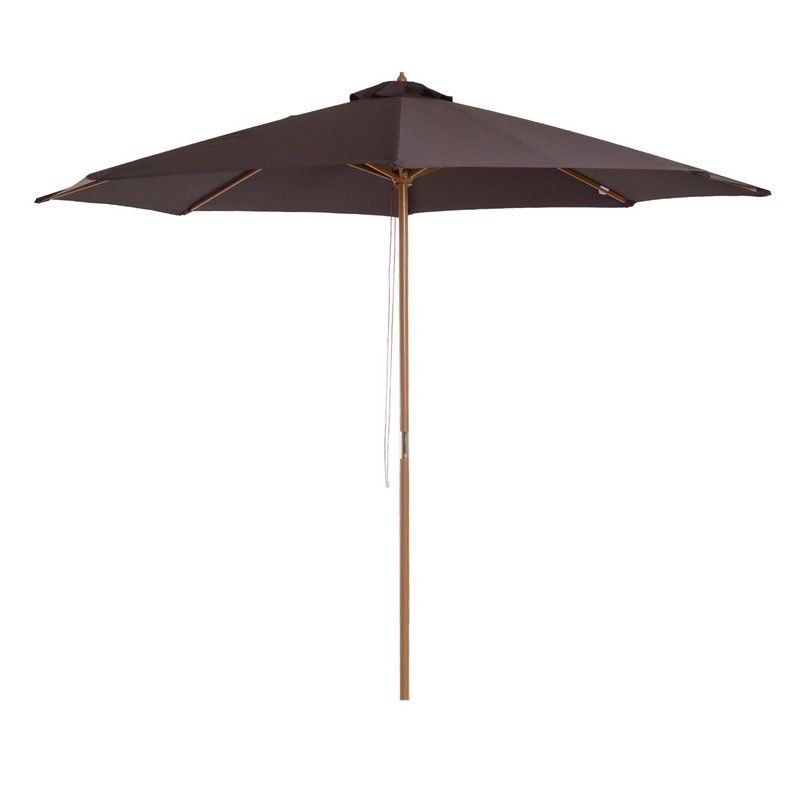 Outsunny Outsunny 3(M) Fir Wooden Parasol Garden Umbrellas 8 Ribs Bamboo Sun Shade Patio Outdoor Umbrella Canopy Coffee