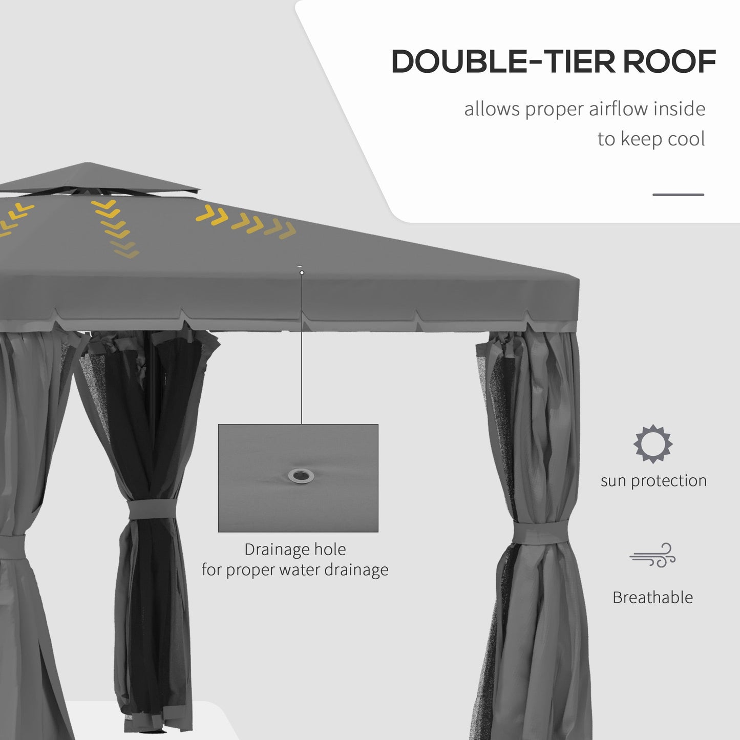 Outsunny 3 x 3M Patio Gazebo Canopy Garden Pavilion Tent Shelter Marquee with 2 Tier Water Repellent Roof