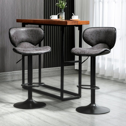 Homcom Bar Stool Set Of 2 Pu Leather Adjustable Height Armless Chairs With Swivel Seat Dark Grey