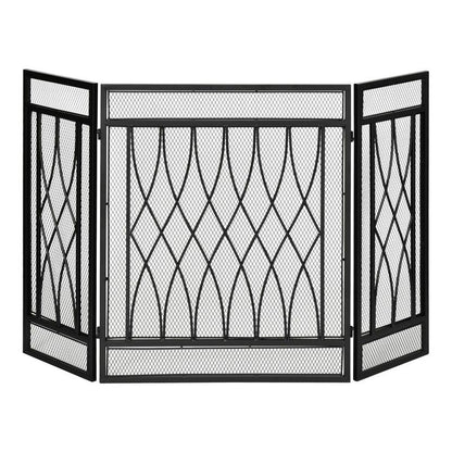 Homcom Homcom 3-Panel Folding Fireplace Screen Home Metal Mesh Fire Spark Guard 126L X 3W X 80H cm-Black