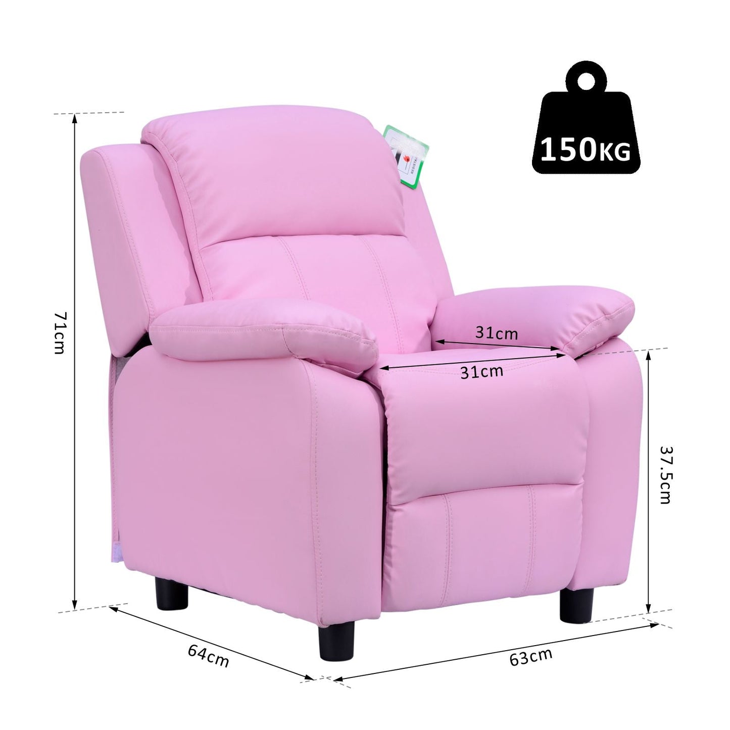 Kids Children Recliner Lounger Armchair Games Chair Sofa Seat PU Leather Look w/ Storage Space on Arms Pink