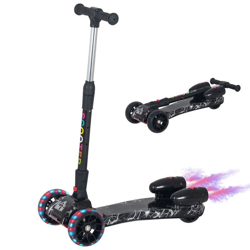 Homcom Homcom Kids 3 Wheel Plastic Scooter Adjustable Height w/ Engine-Look Water Spray Black