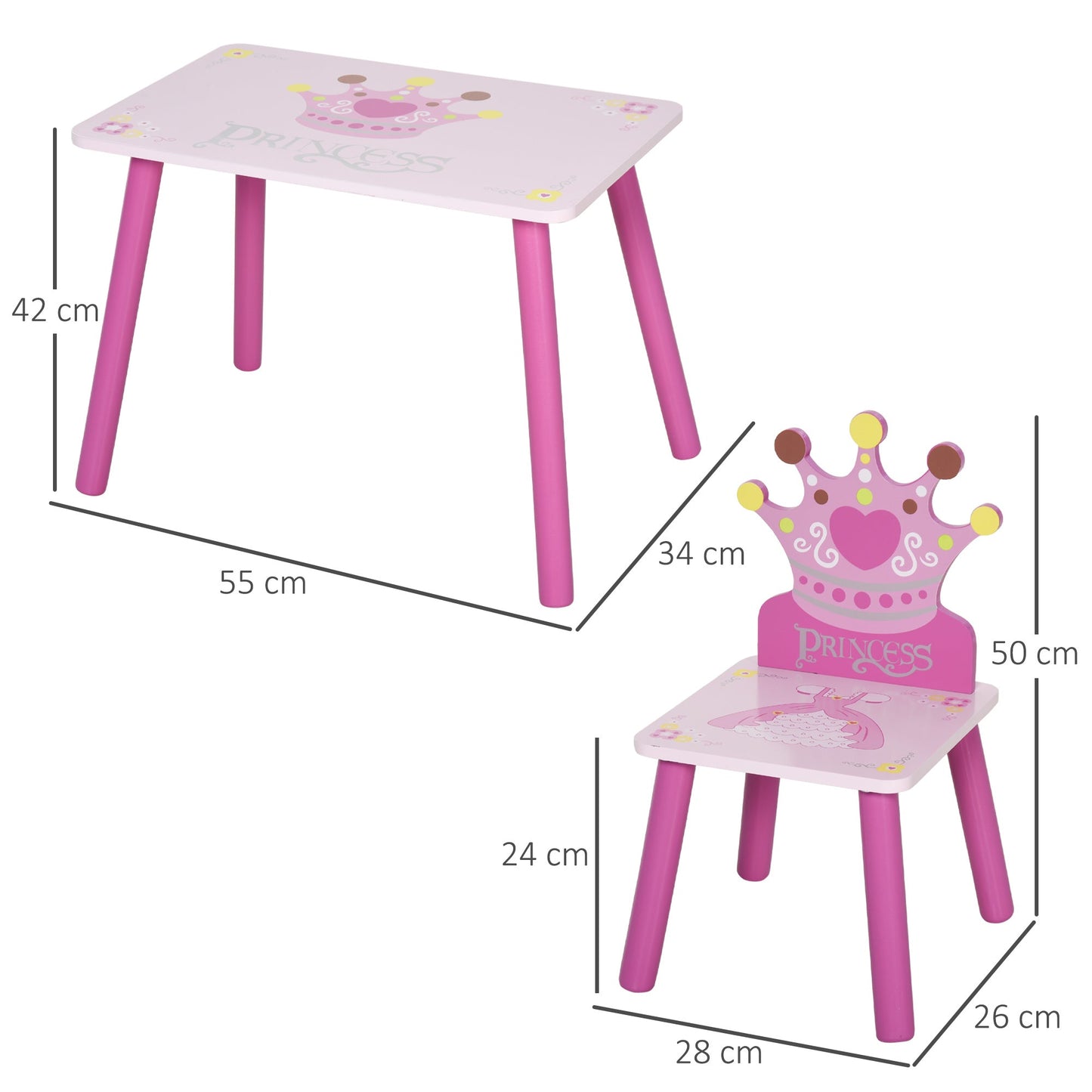 Kids Three-Piece Table and Chairs Set Pink