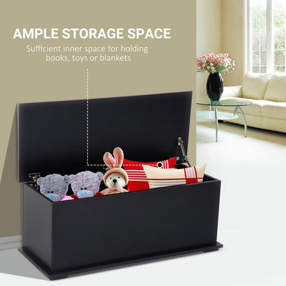 Wooden Storage Box Clothes Toy Chest Bench Seat Ottoman Bedding Blanket Trunk Container With Lid Black