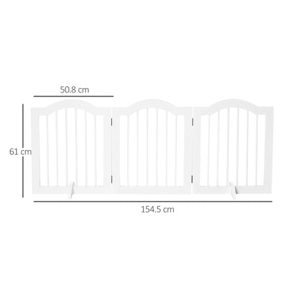 PawHut 3 Panels Dog Gate w/ Support Feet Fence Safety Barrier Freestanding Wood White