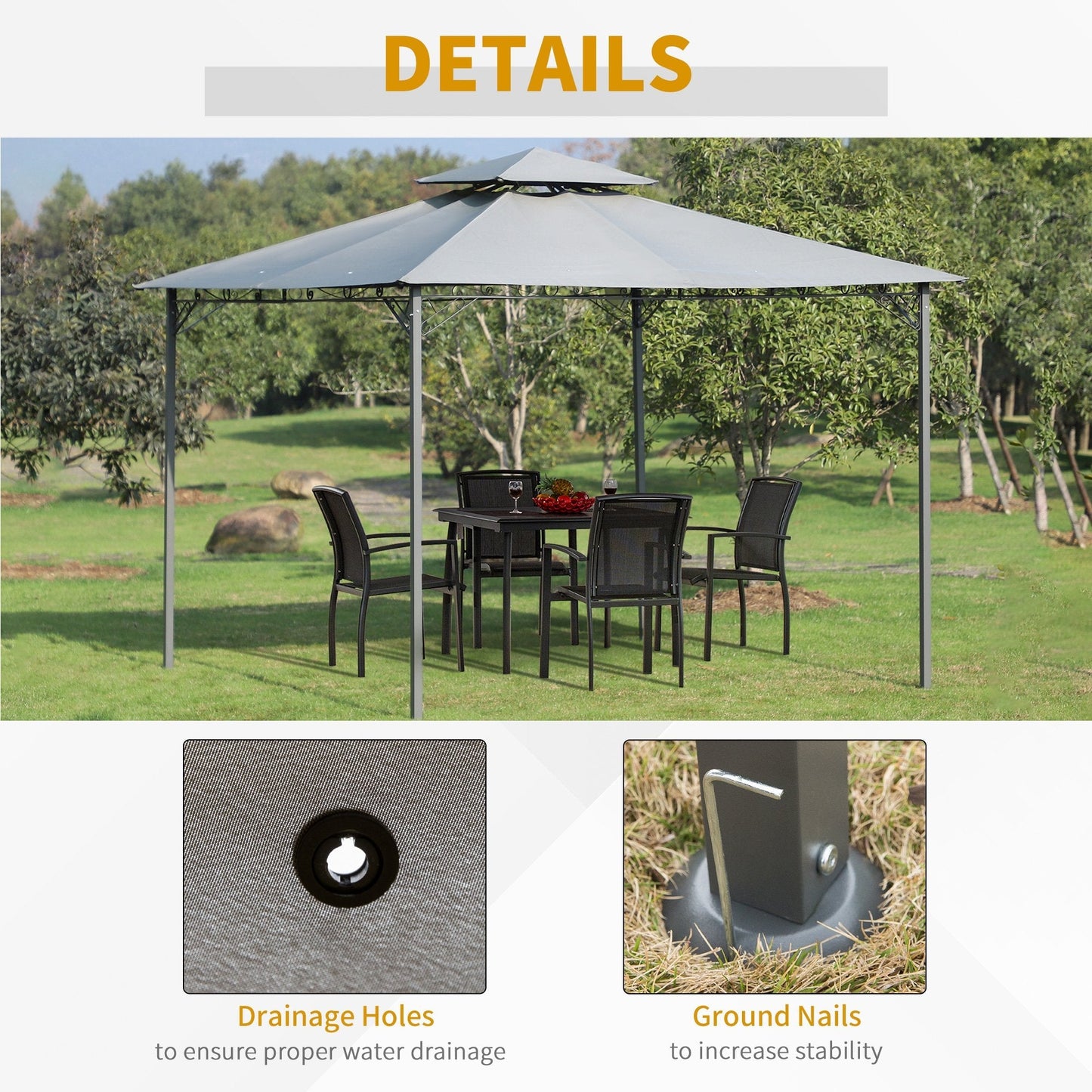 3x3M Outdoor Patio Gazebo Steel Canopy Tent Pavilion 2-Tier Roof Top Garden Sunshade Grey