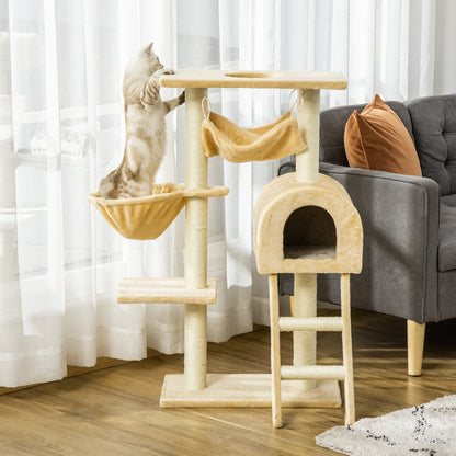 PawHut Cat Tree Tower Kitten Activity Center Scratching Post w/Hammock Condo Bed Basket