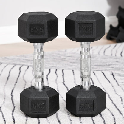 2x5kg Rubber Dumbbell Sports Hex Weights Sets Gym Fitness Lifting Home