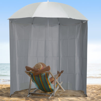 88" Arc 2.2M Fishing Umbrella Beach Parasol with Sides Brolly Shelter Canopy Shade with FREE Carry Bag Off-White