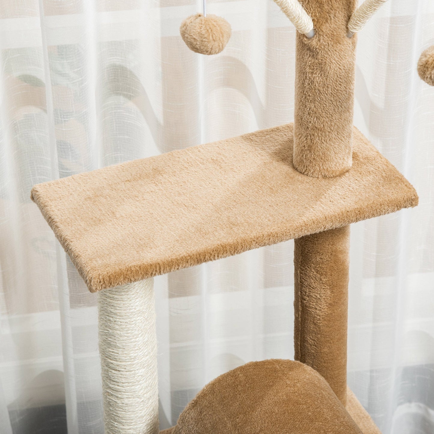 PawHut 121cm Cat Tree Tower for Indoor Cats Kitten Activity Centre Scratching Post with Bed Tunnel Perch Interactive Ball Toy Brown