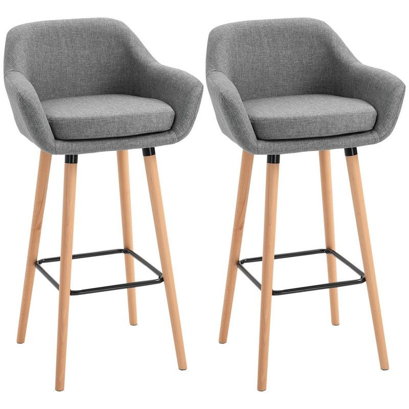 Homcom Homcom Set Of 2 Bar Stools Modern Upholstered Seat Bar Chairs W/ Metal Frame